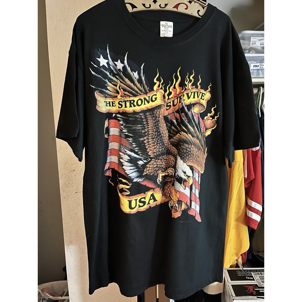 Vtg‎ Biker  The Strong Survive USA Flying Eagle T-Shirt L Black New